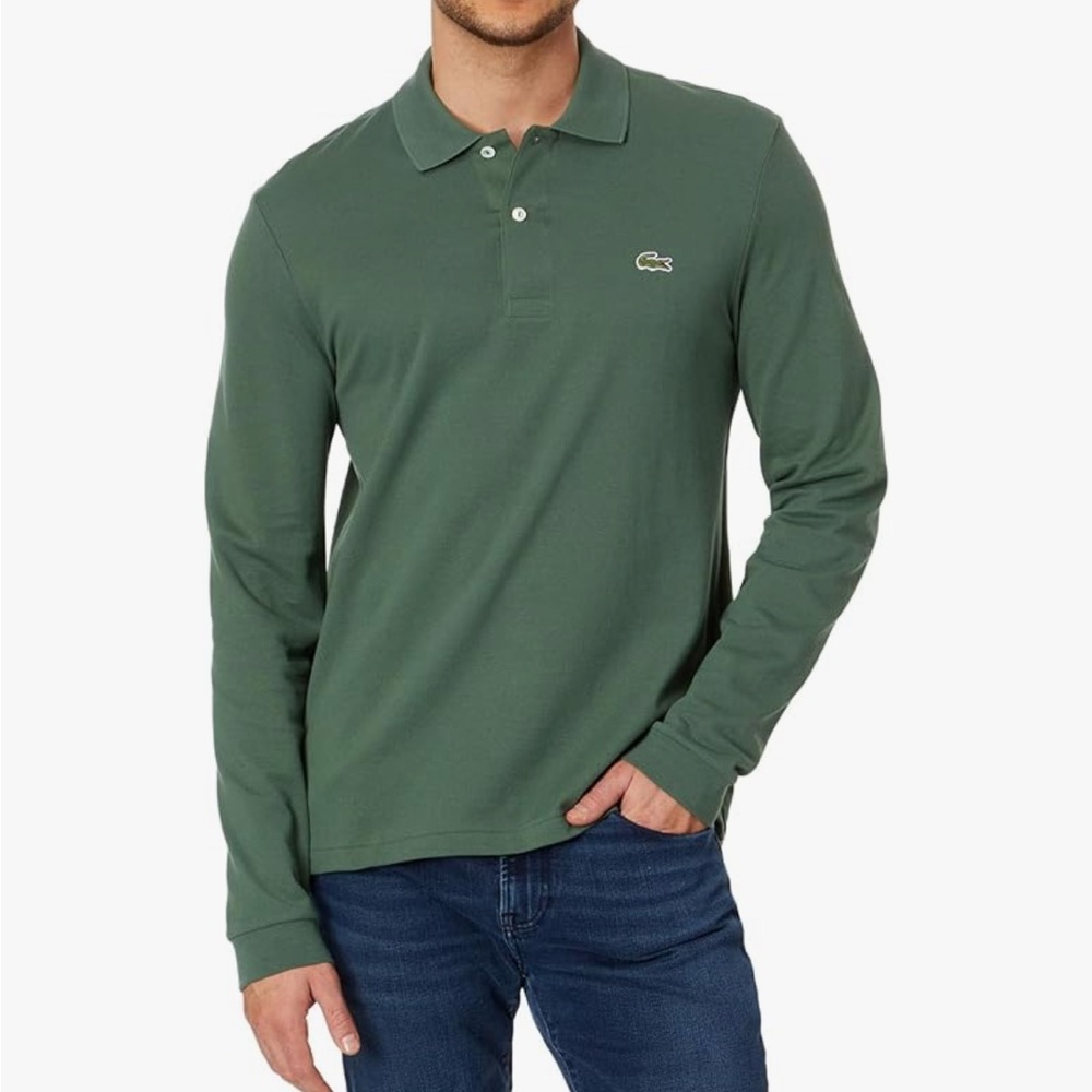 Lacoste Green Long Sleeve Polo Shirt Classic Knit
